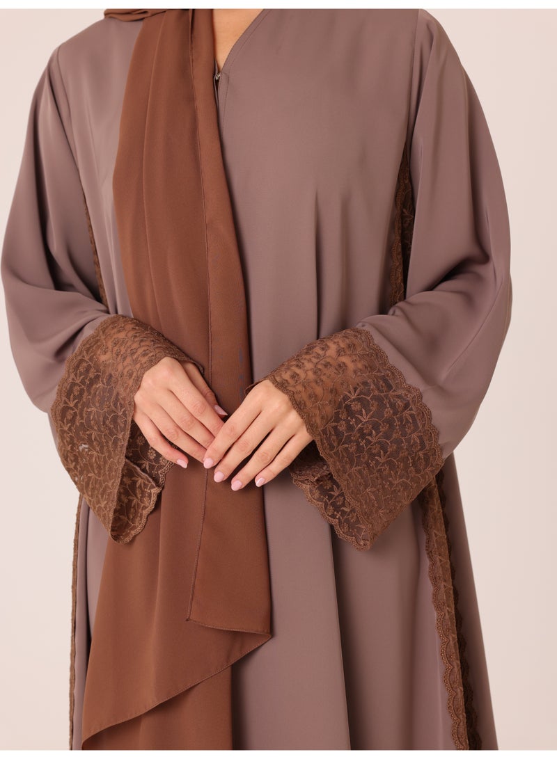 IKKXA Cocoa Lace Abaya ABY1232 Brown - Image 4